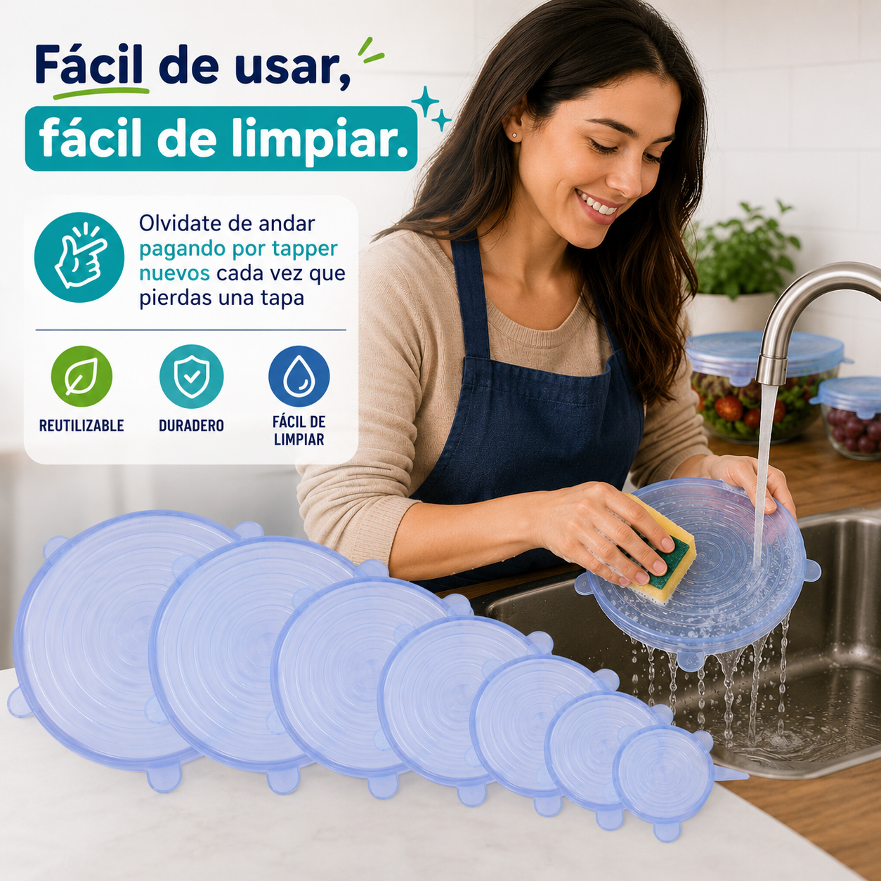 EcoTap Flex - 6 tapas de silicona reutilizables